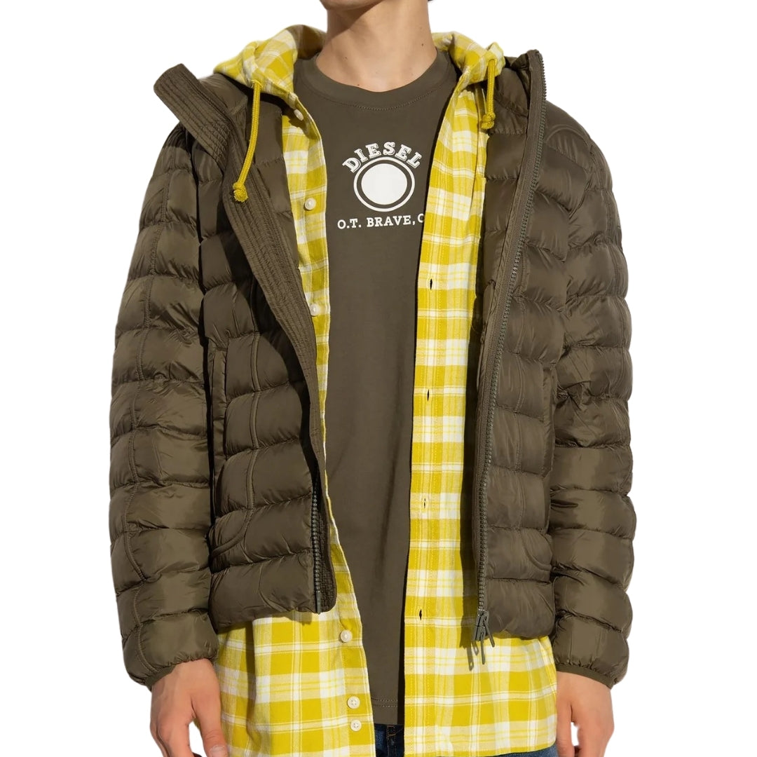 Diesel Plain Khaki Green Padded Hooded Jacket S