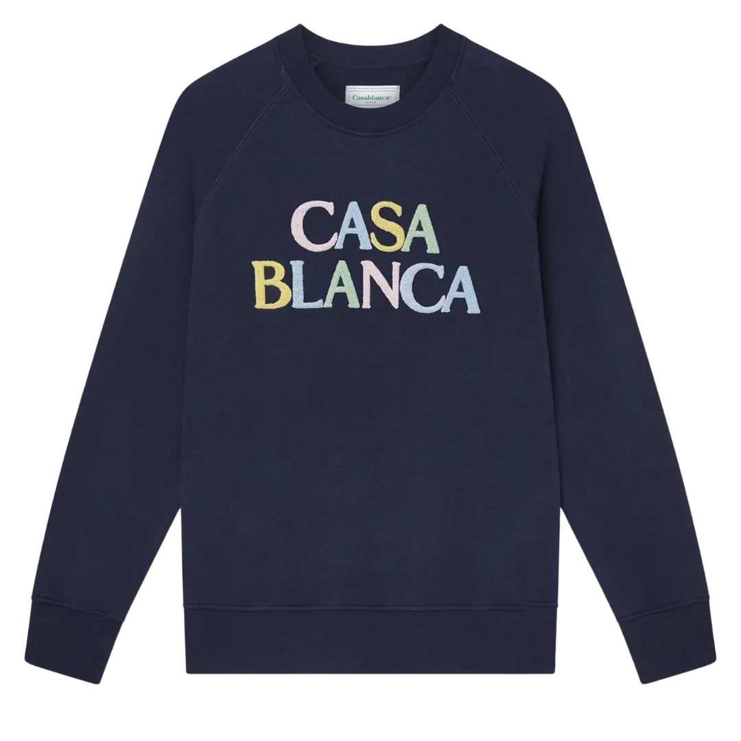 Casablanca Embroidered Sweatshirt Stacked Logo Navy Blue Sweatshirt