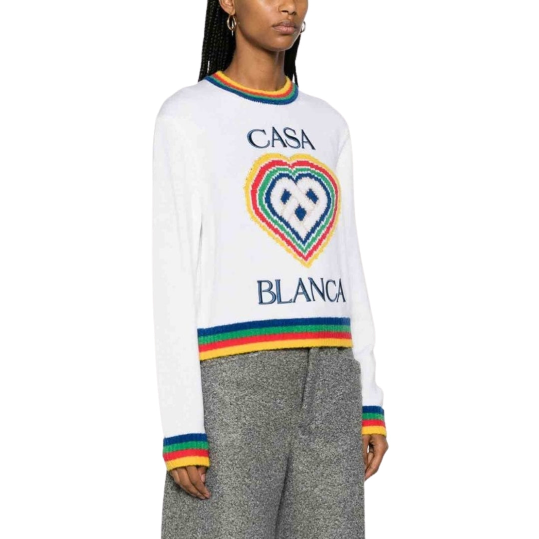 Casablanca Heart Casa Brand Jumper White Knitwear