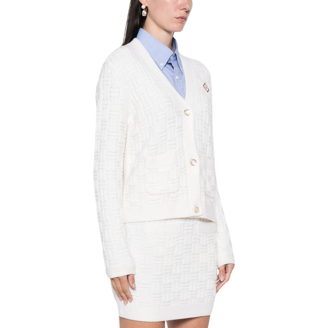 Casablanca Column Stitch Cardigan White Knitwear
