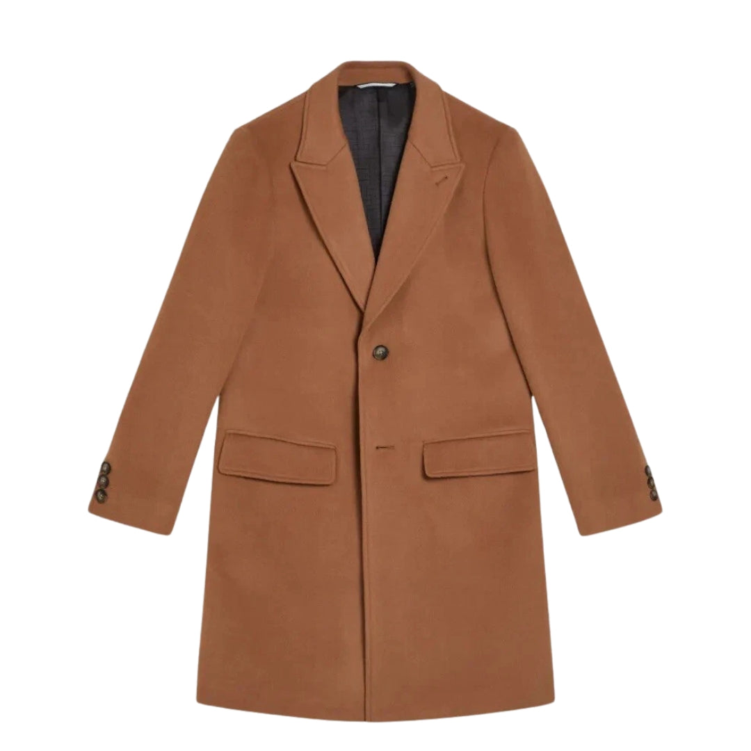 Ted Baker Wildigj Wool Blend Tan Overcoat