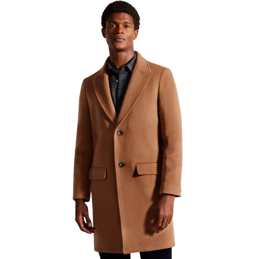 Ted Baker Wildigj Wool Blend Tan Overcoat