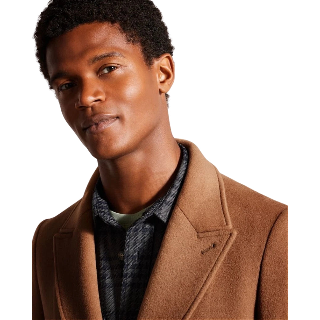 Ted Baker Wildigj Wool Blend Tan Overcoat