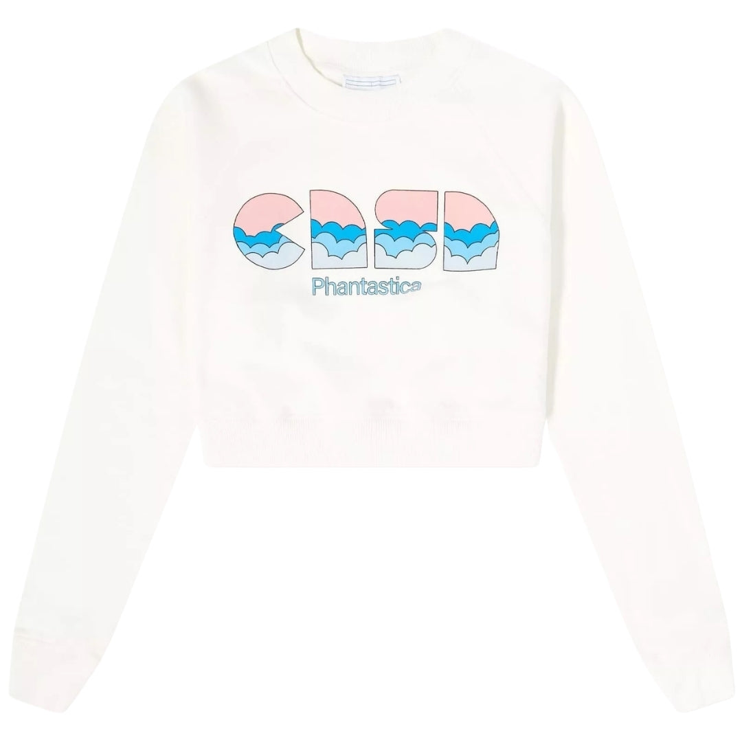 Casablanca Casa Clouds Screen Printed Cropped White Sweatshirt
