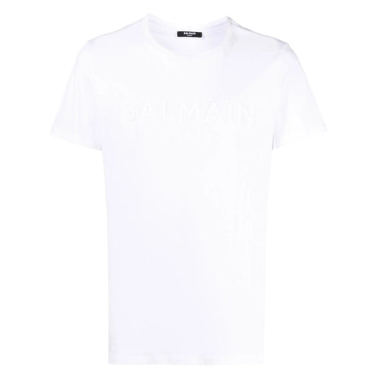 BALMAIN YH1EF000BB20 Balmain Paris Embossed Logo White T-Shirt 0FA WHITE T-SHIRT MALE S