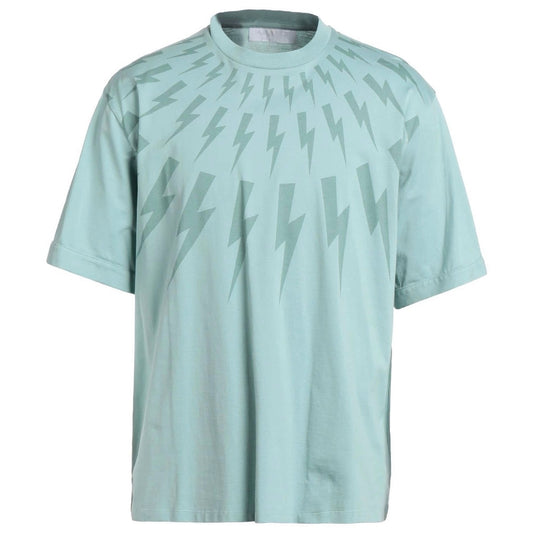 Neil Barrett Fair Isle Thunderbolt Oversize Blue T-Shirt