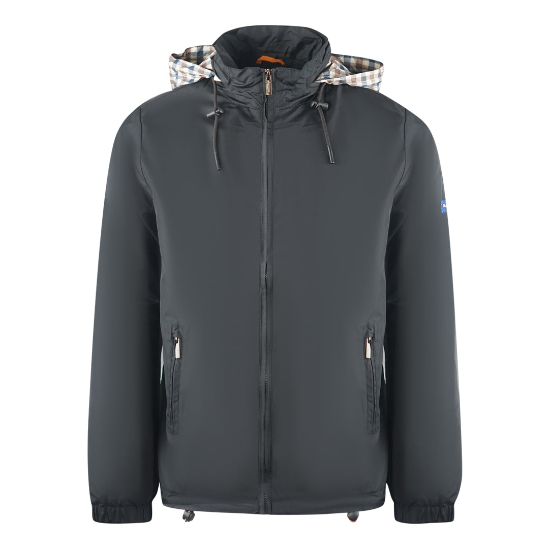 Aquascutum Plain Black Hide Hood Lightweight  Jacket