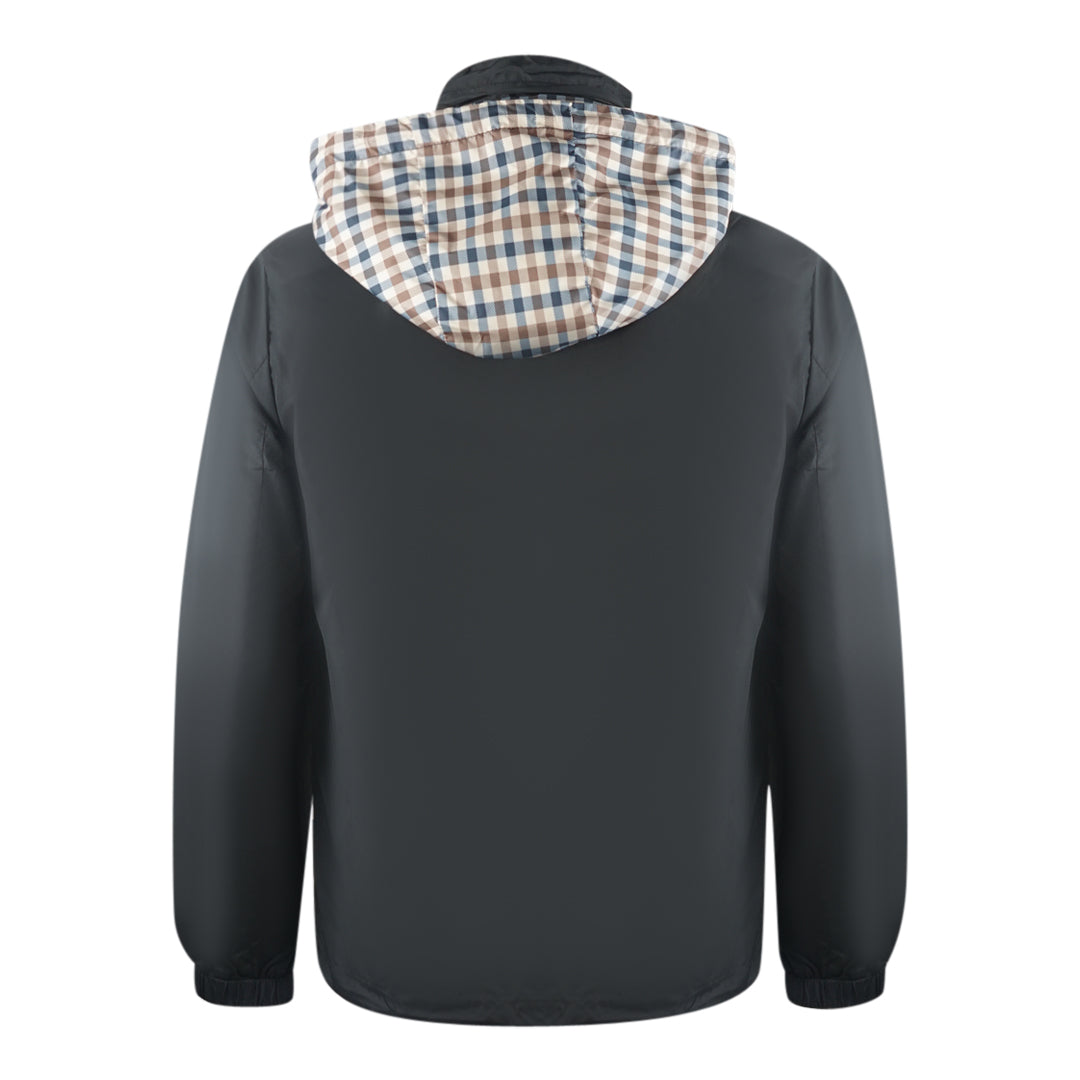Aquascutum Plain Black Hide Hood Lightweight  Jacket