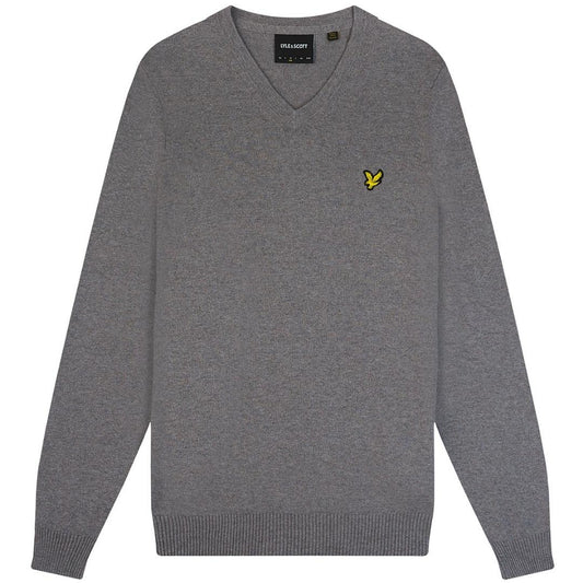 Lyle & Scott Cotton Merino Mid Grey Marl V-Neck Jumper