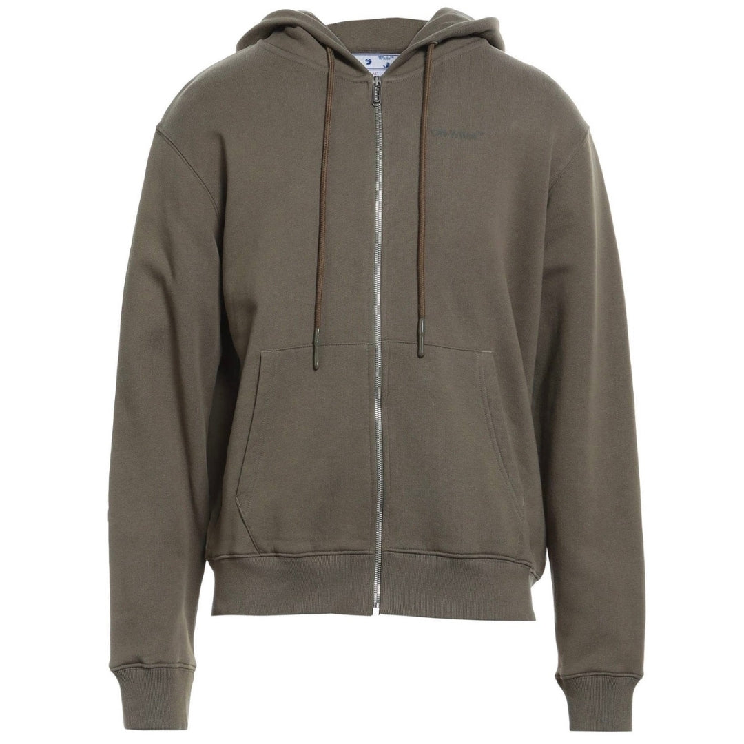 Off White Diag Tab Slim Fit Green Zip Hoodie