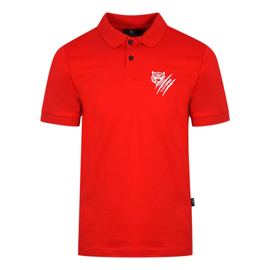 Philipp Plein Sport Tiger Slash Logo Red Polo Shirt
