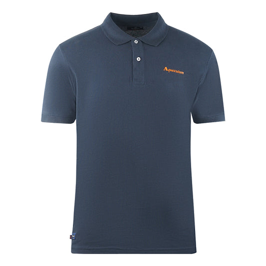 Aquascutum Brand Logo Plain Navy Blue Polo Shirt