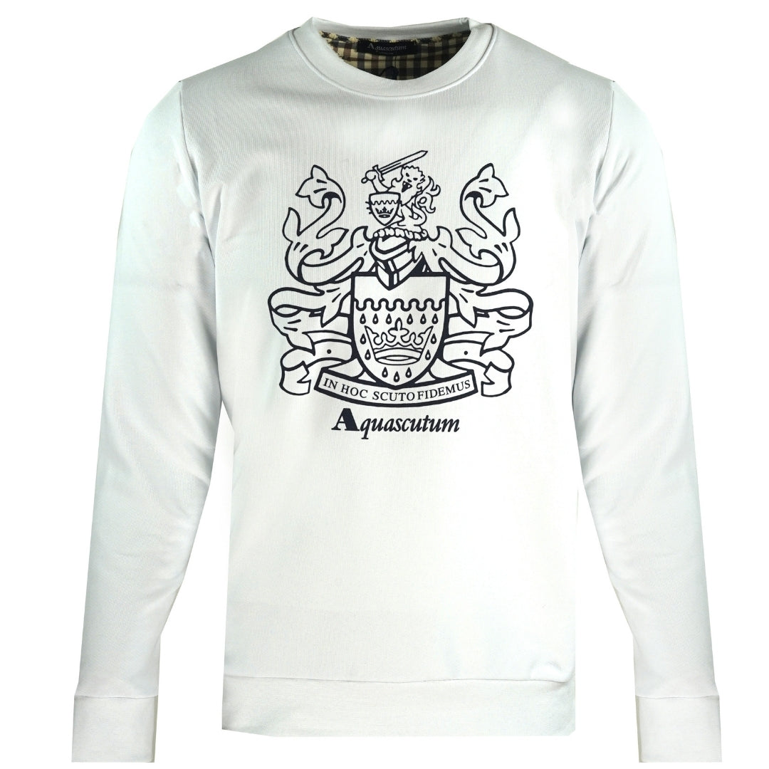 Aquascutum Large Crest Crew Neck White Sweatshirt