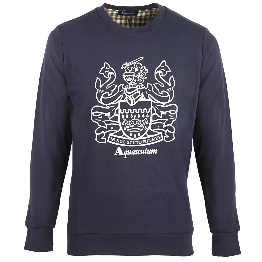 Aquascutum Large Crest Crew Neck Navy Blue Sweatshirt