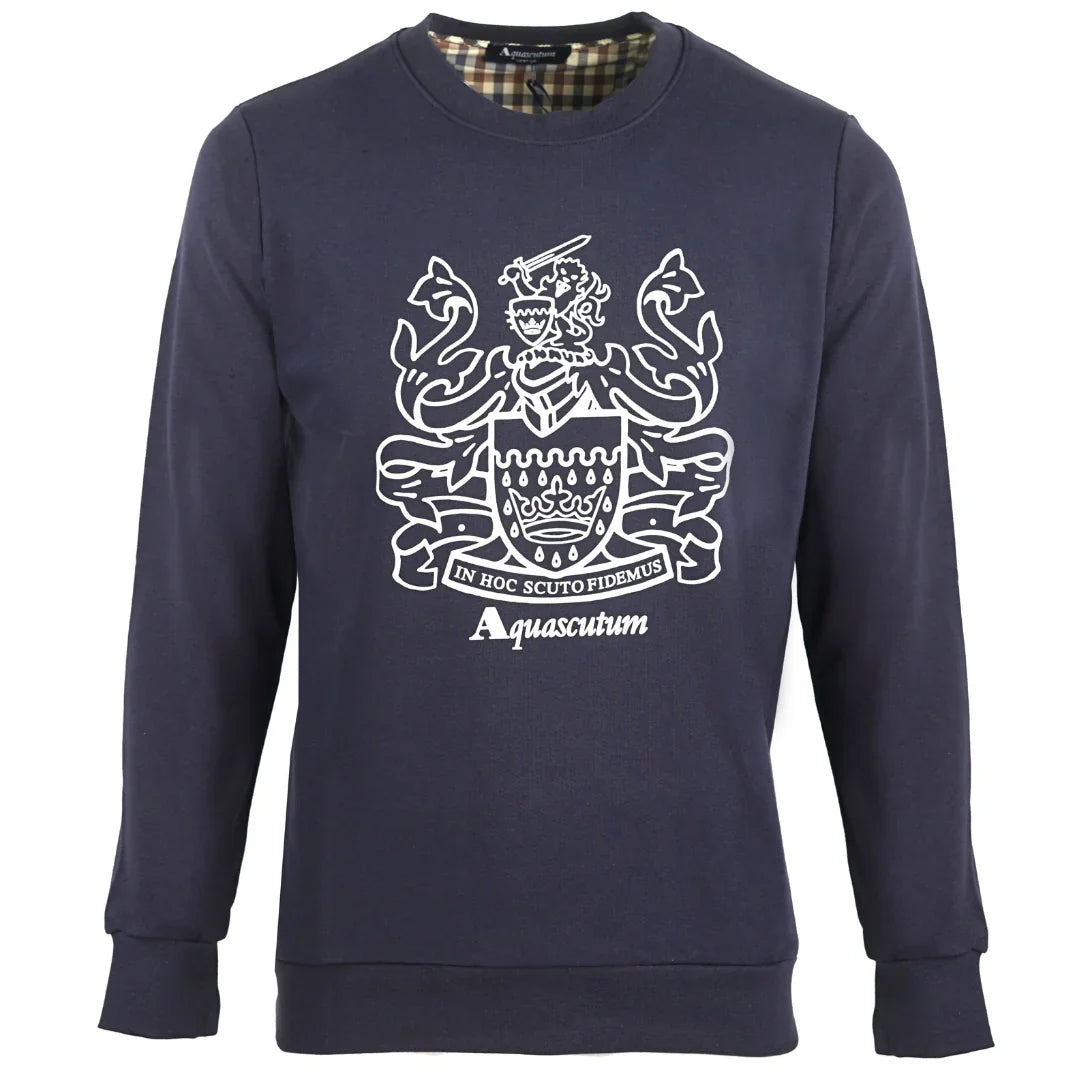 Aquascutum Large Crest Crew Neck Navy Blue Sweatshirt