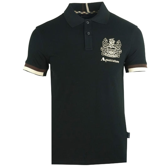 Aquascutum Aldis Crest Logo Black Polo Shirt