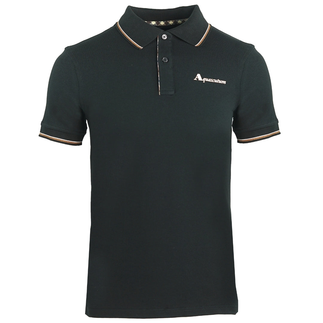 Aquascutum Tipped Collar Black Polo Shirt