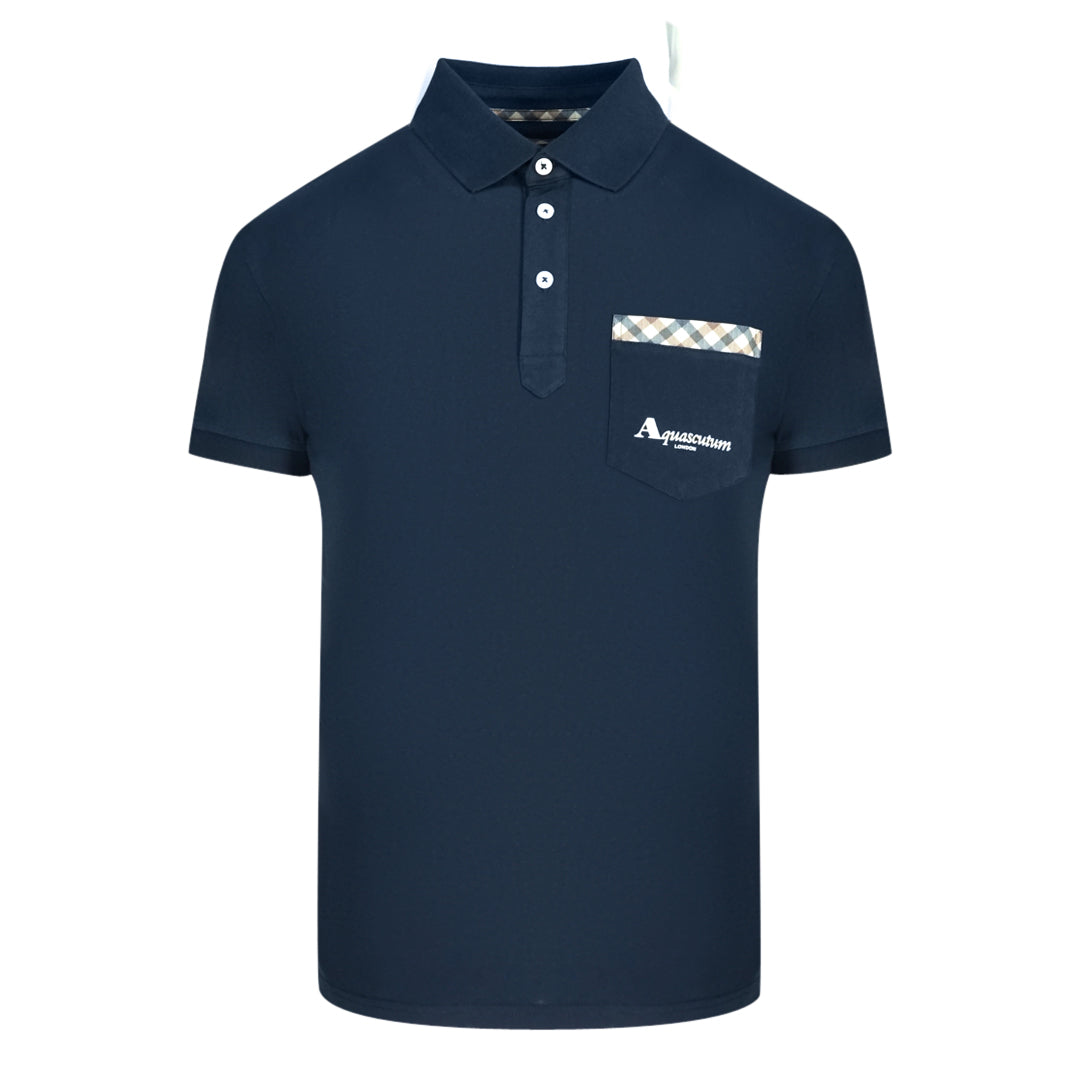 Aquascutum Check Pocket Navy Blue Polo Shirt
