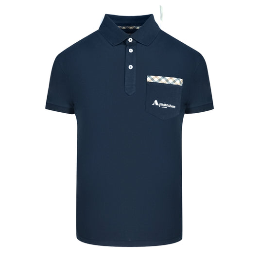 Aquascutum Check Pocket Navy Blue Polo Shirt