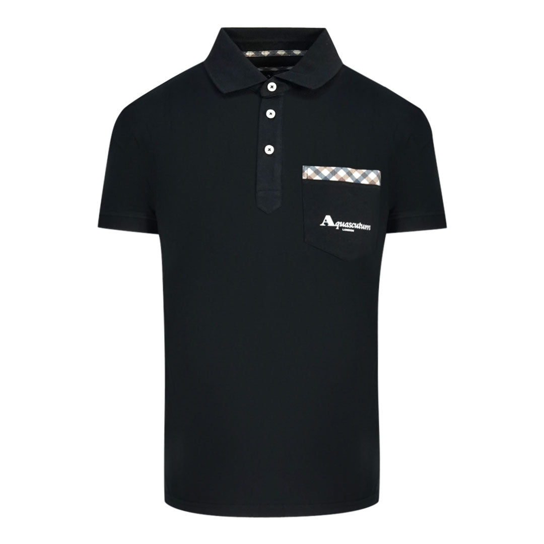 Aquascutum Check Pocket Black Polo Shirt