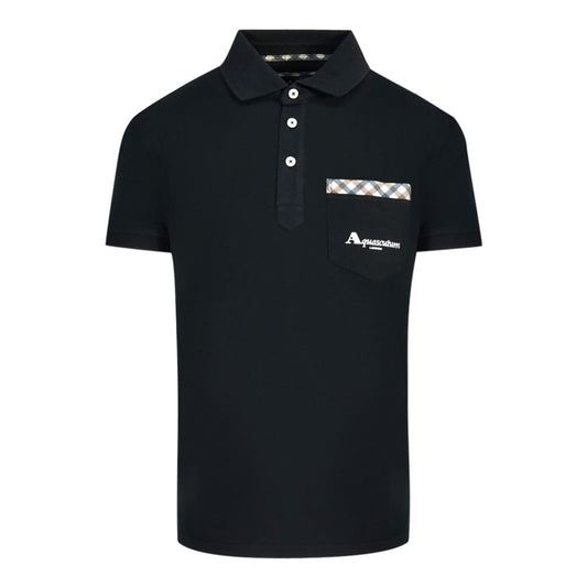 Aquascutum Check Pocket Black Polo Shirt
