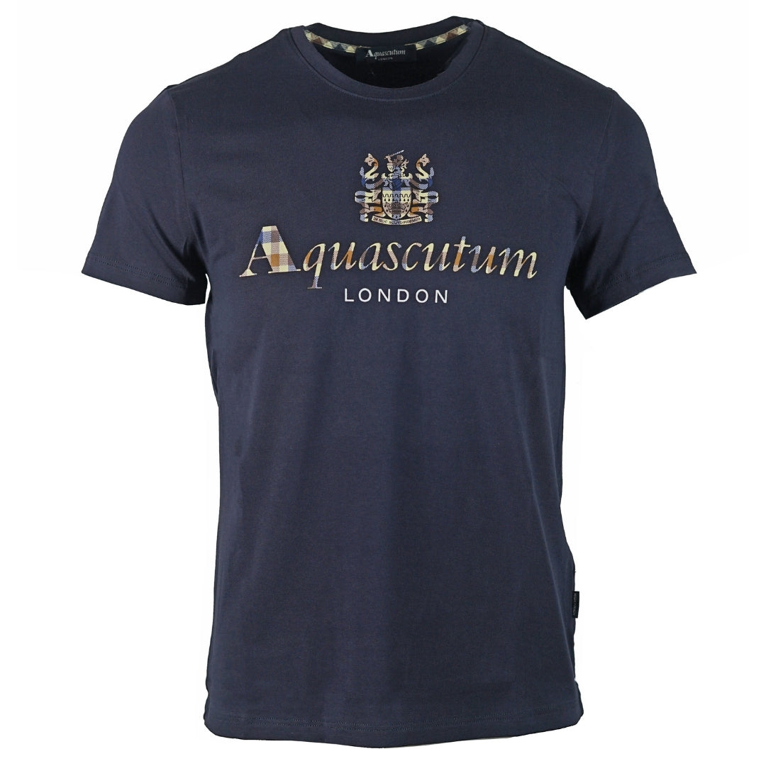 Aquascutum Signature Check Logo Navy T-Shirt