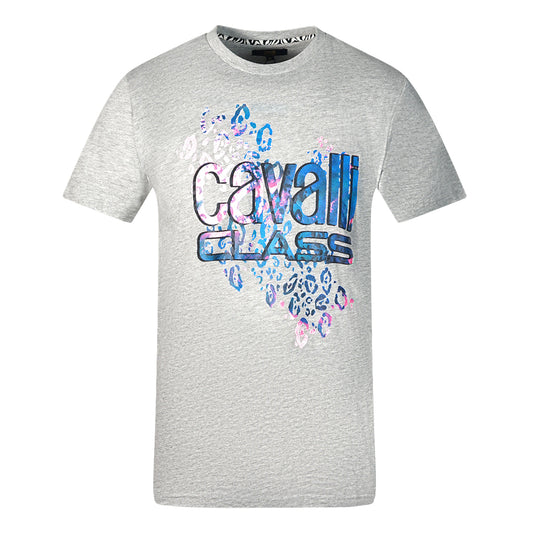 Cavalli Class Leopard Print Logo Grey T-Shirt