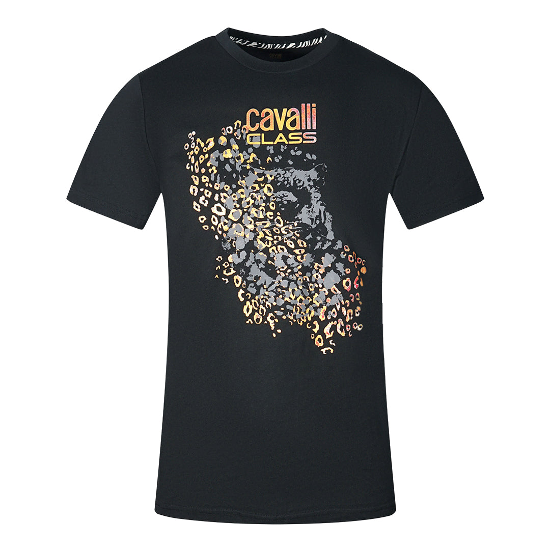 Cavalli Class Leopard Print Silhouette Black T-Shirt