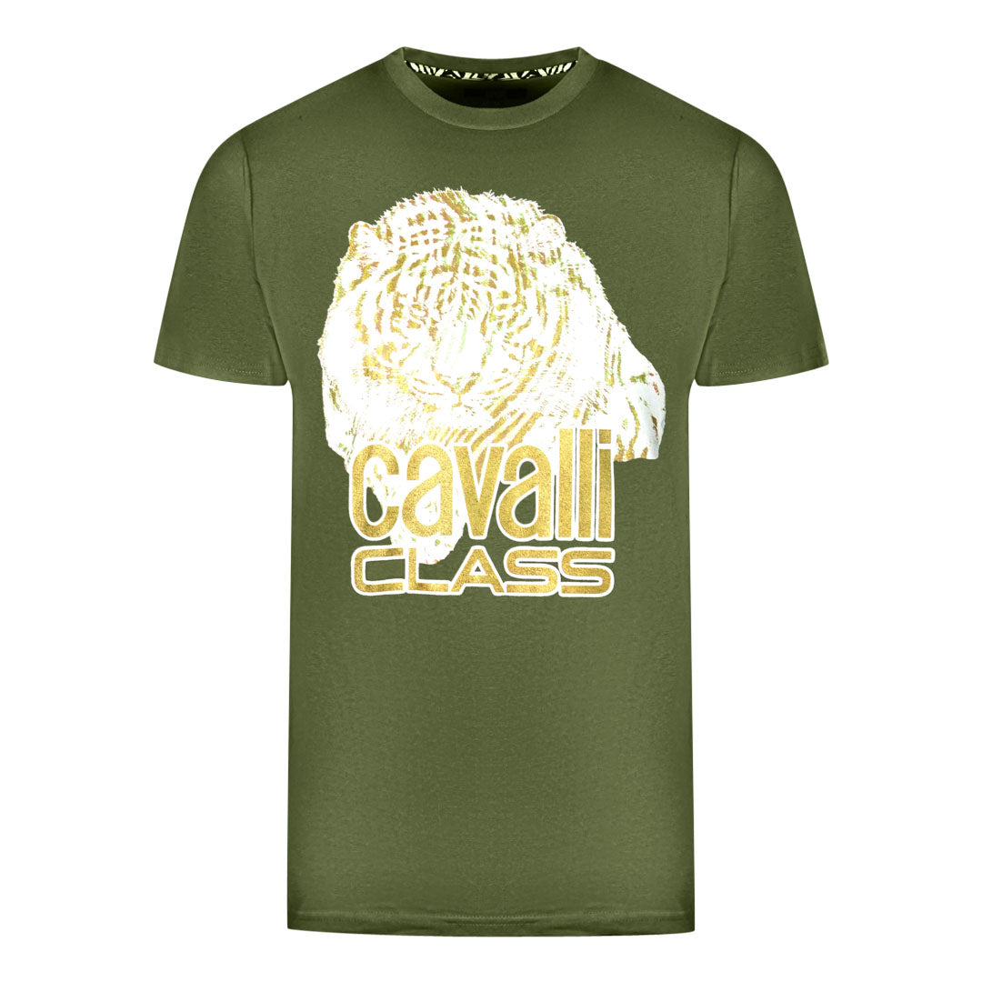 Cavalli Class Large Tiger Logo Green T-Shirt