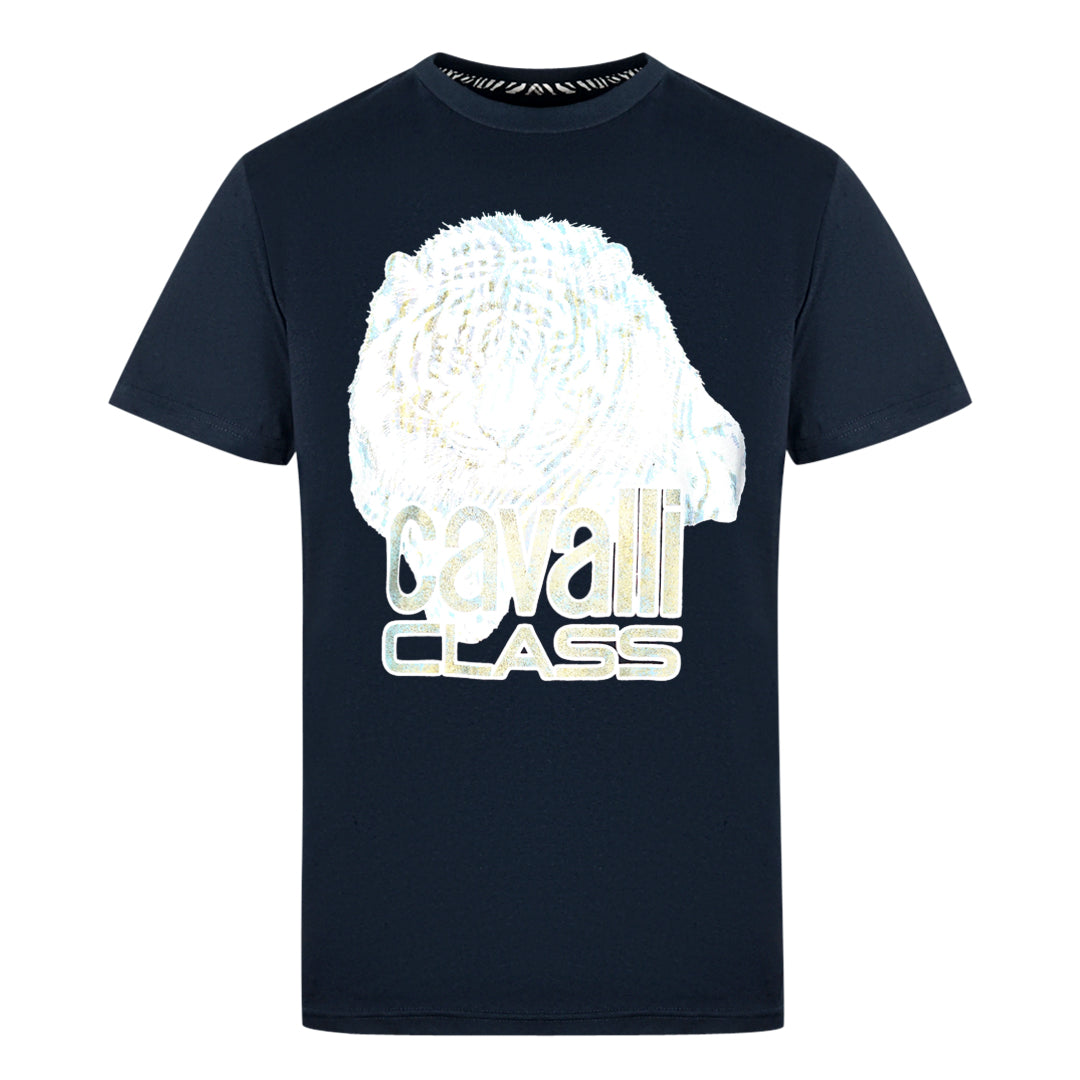 Cavalli Class Large Tiger Logo Navy T-Shirt