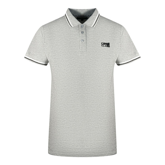 Cavalli Class Twinned Tipped Collar Black Logo Grey Polo Shirt