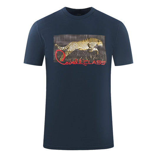 Cavalli Class Boxed Leopard Logo Navy Blue T-Shirt