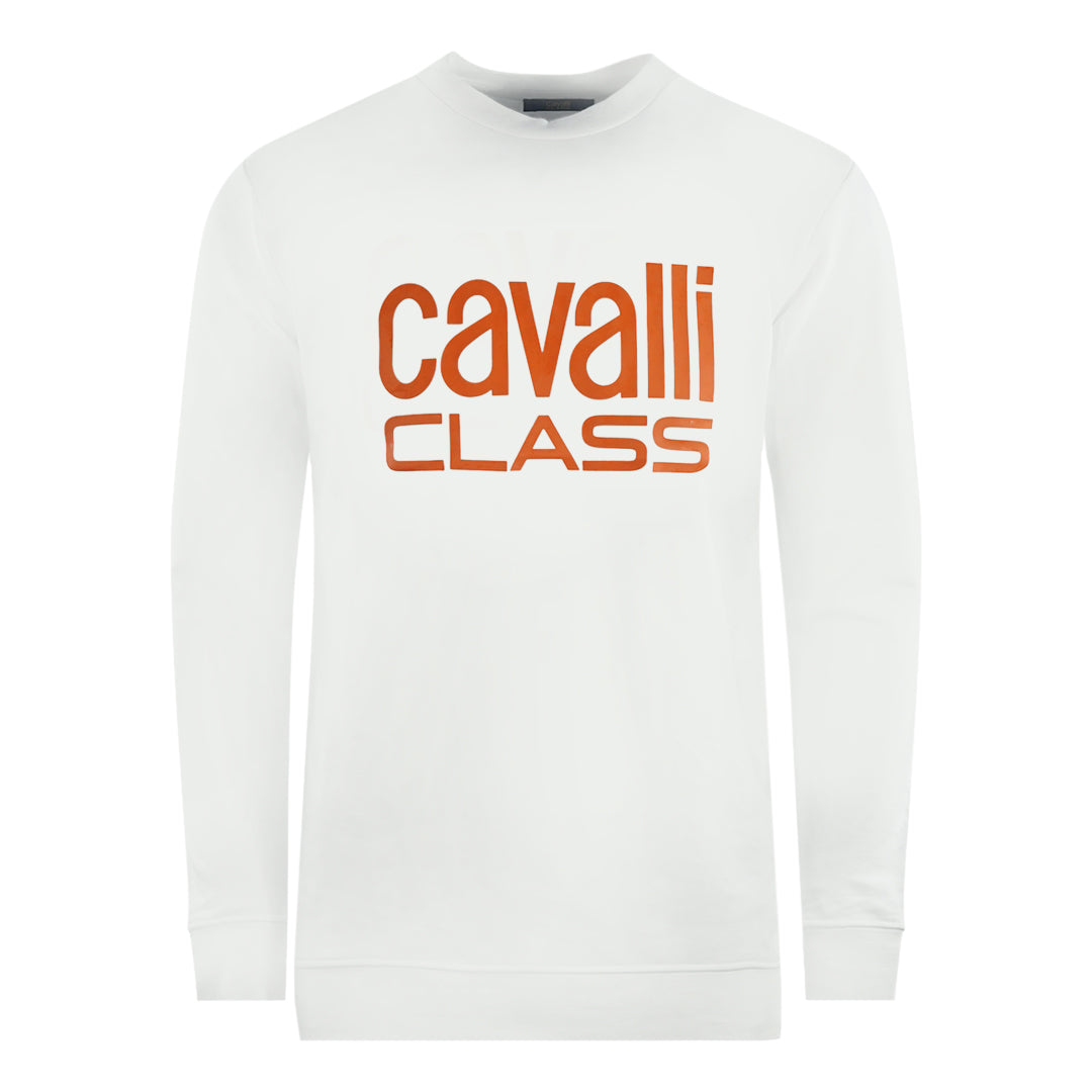 Cavalli Class Bold Brand Logo White Sweatshirt