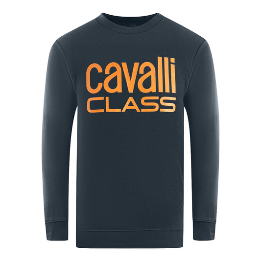 Cavalli Class Bold Brand Logo Navy Blue Sweatshirt
