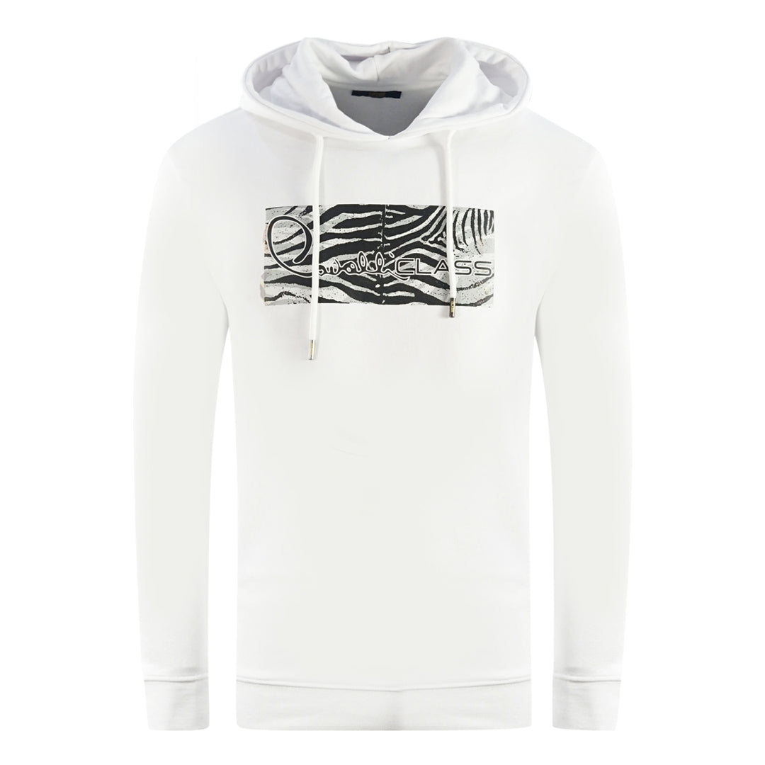 Cavalli Class Zebra Print Logo White Hoodie