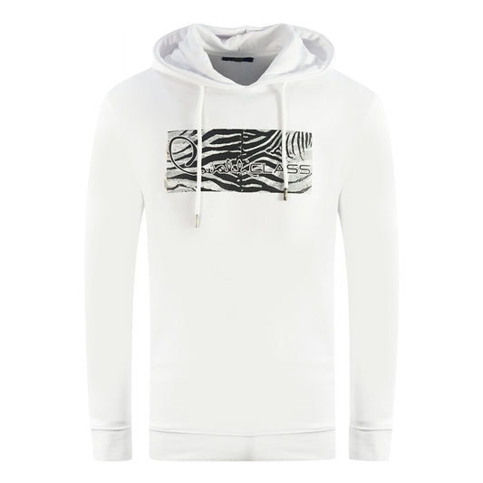 Cavalli Class Zebra Print Logo White Hoodie