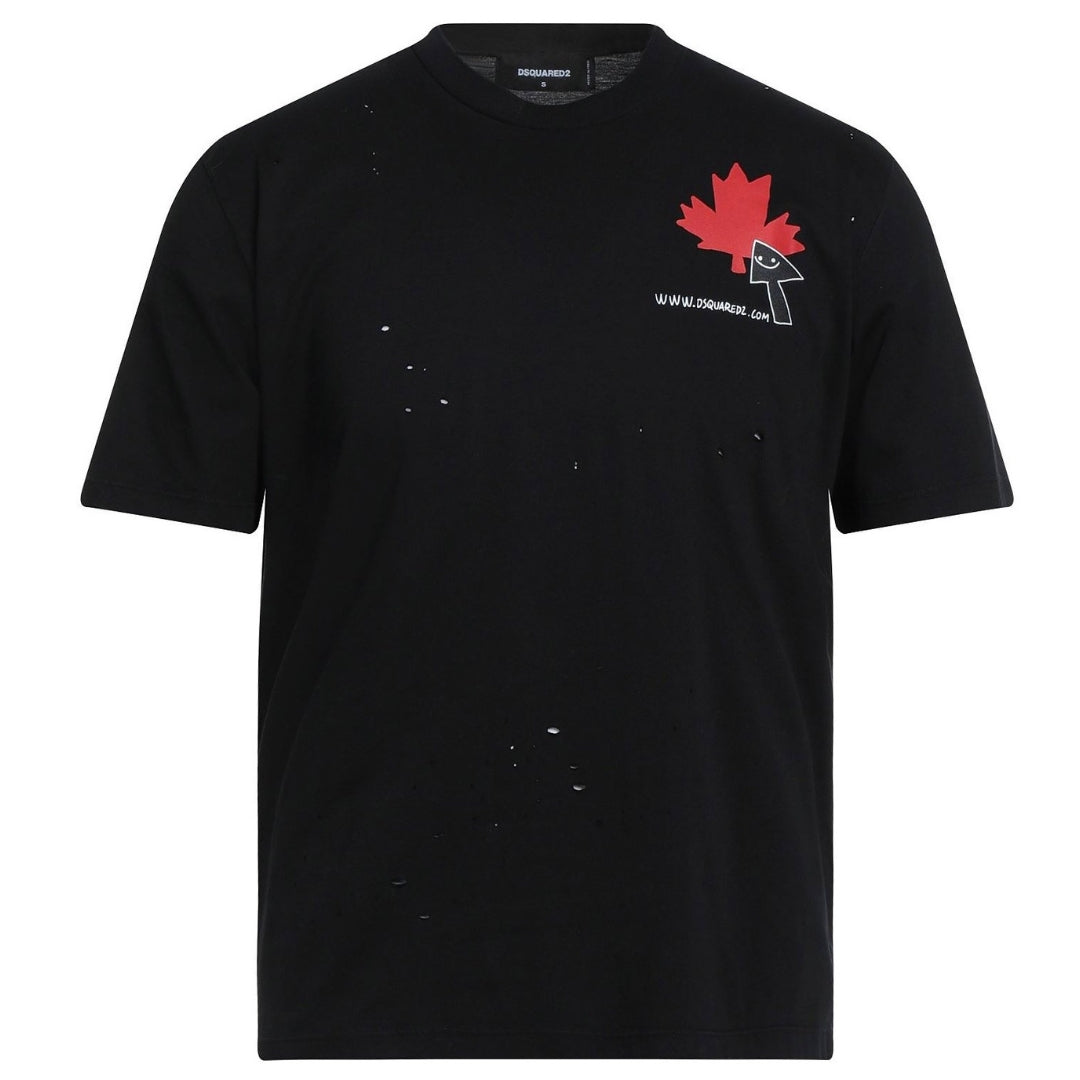 Dsquared2 Click Leaf Box Fit Black T Shirt