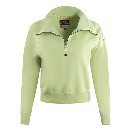 Parajumpers Stand Tisane Green Half-Zip Crop Sweatshirt