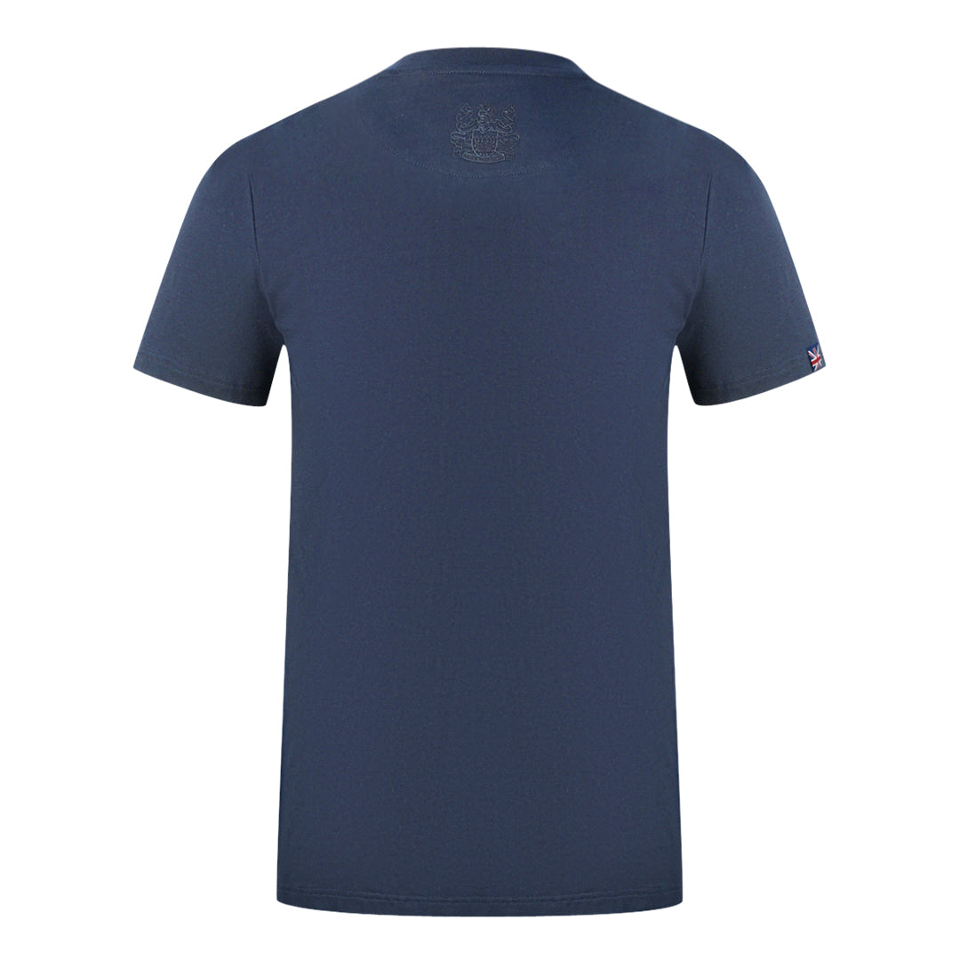 Aquascutum Shoulder Brand Logo Navy Blue T Shirt