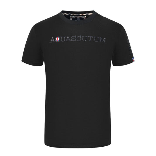 Aquascutum Brand Embossed Logo Black T-Shirt