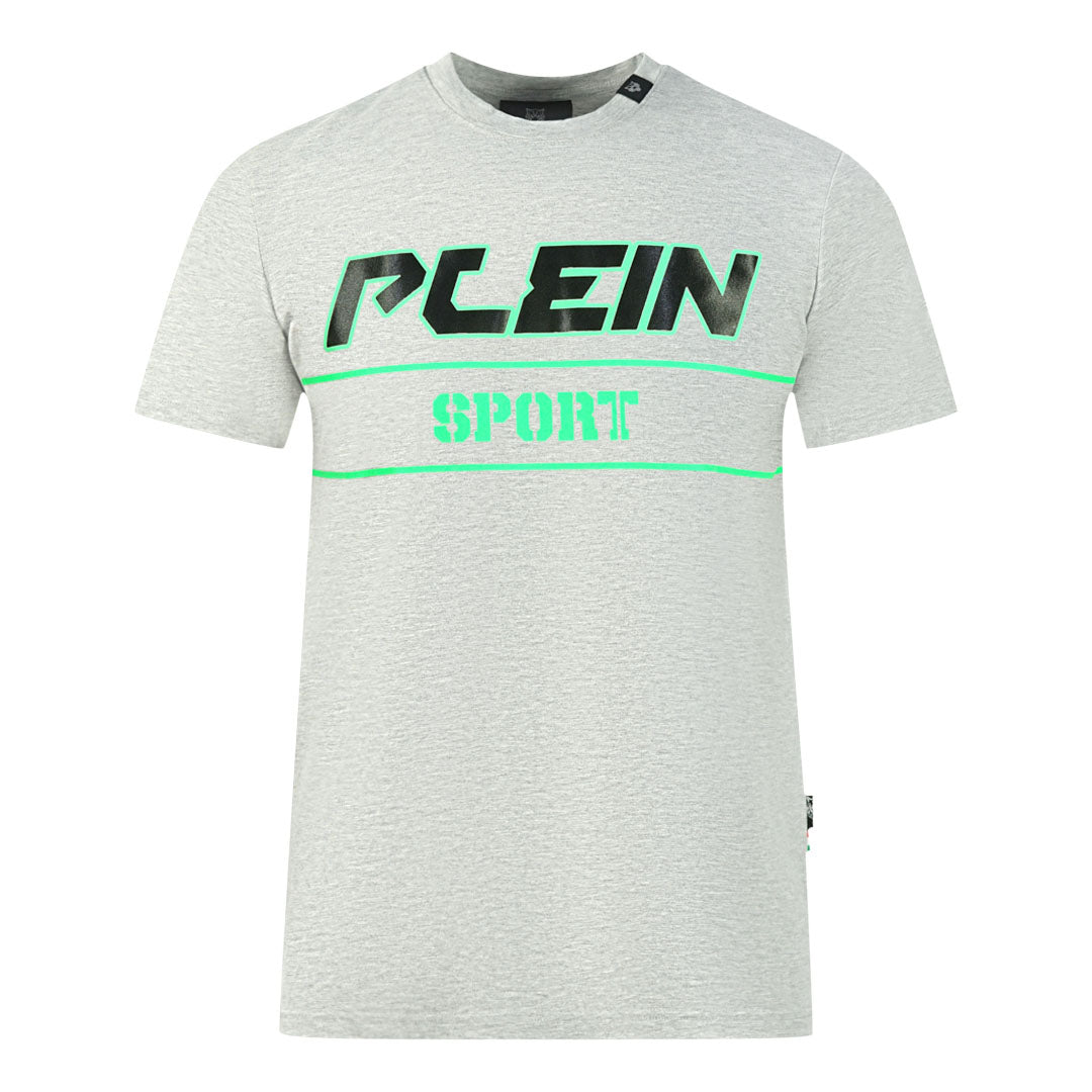 Plein Sport Green Highlighted Block Logo Grey T-Shirt - Nova Clothing
