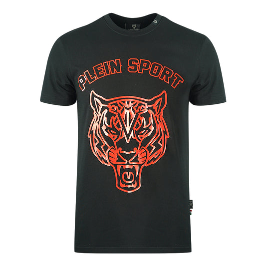 Philipp Plein Sport Red Stencil Tiger Logo Black T Shirt