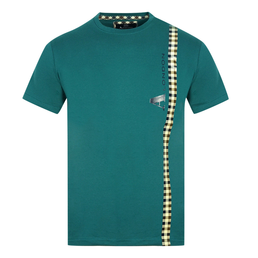 Aquascutum Vertical Check Logo Green T-Shirt - Nova Clothing