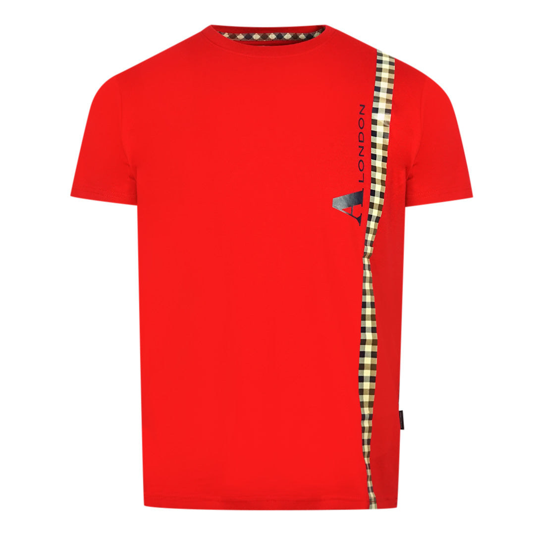 Aquascutum Vertical Check Logo Red T-Shirt - Nova Clothing