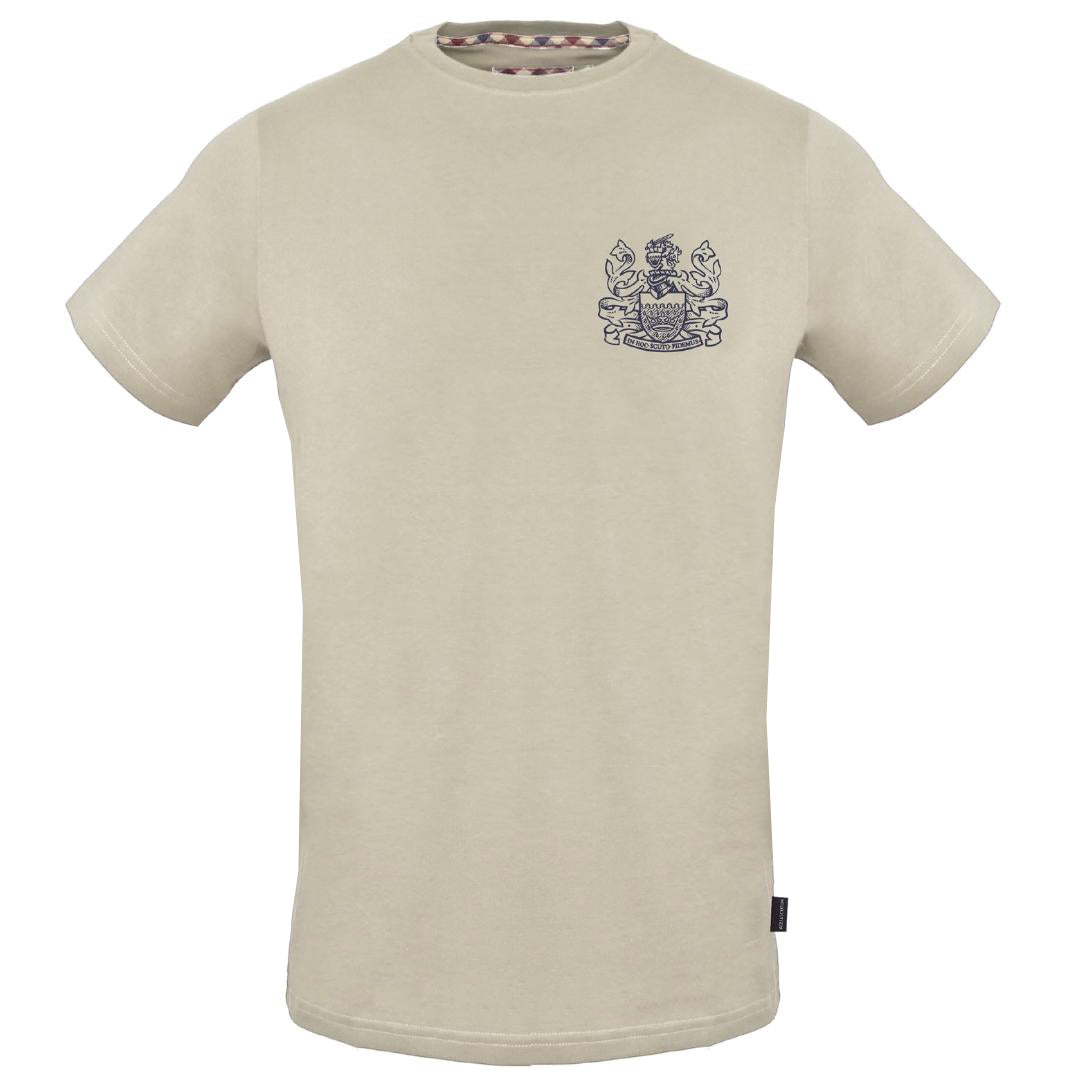 Aquascutum Stitched Aldis Logo Beige T Shirt