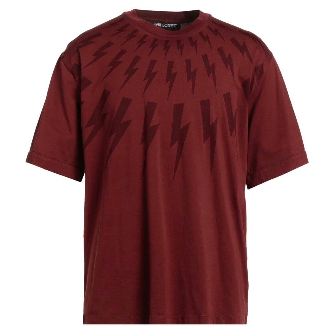 Neil Barrett Fair Isle Thunderbolt Oversize Red T-Shirt