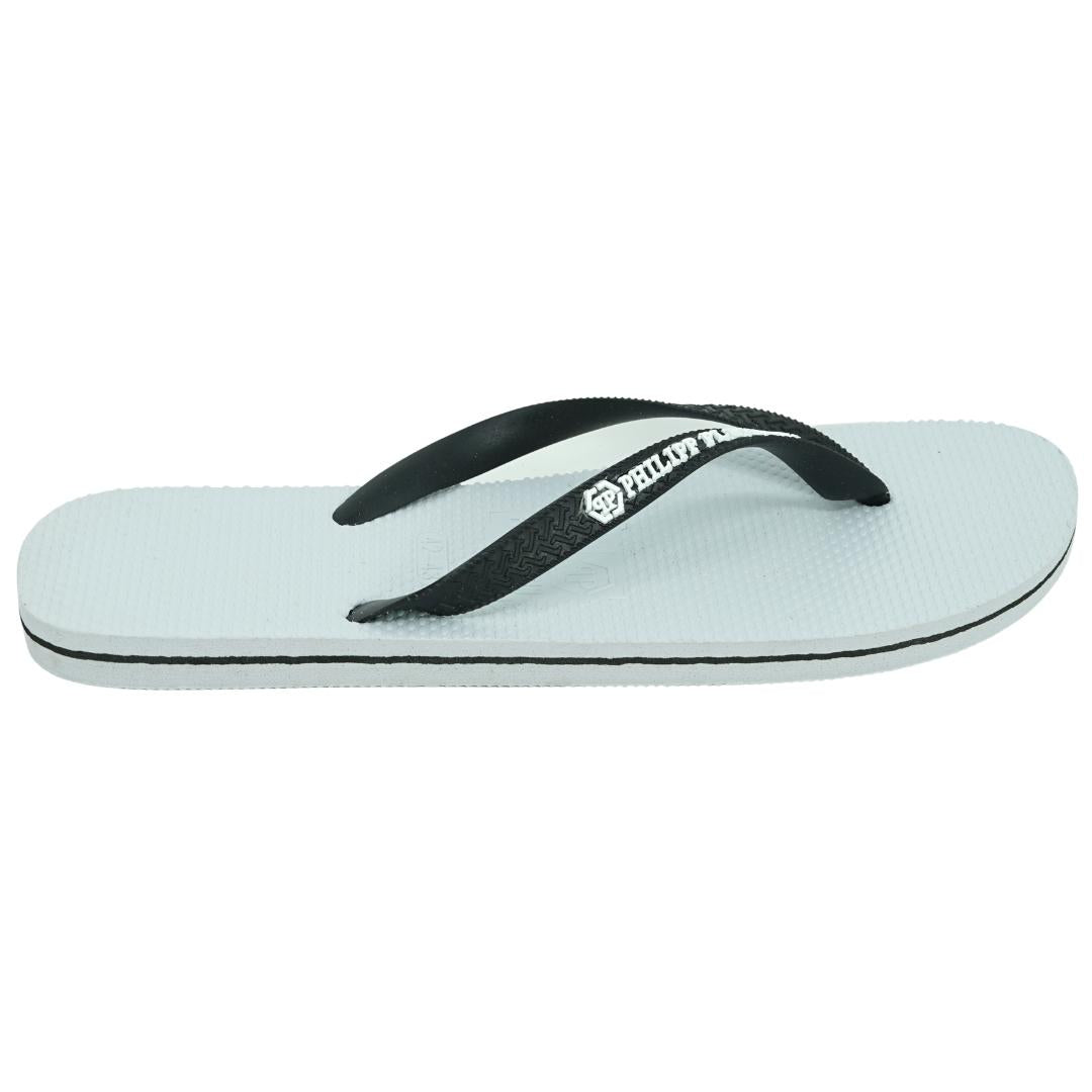 Philipp Plein Brand Logo White Flip Flops