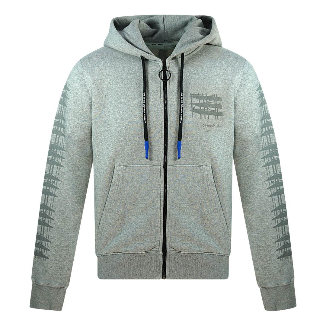 Off White Diag Indus Drip Logo Grey Zip Up Hoodie
